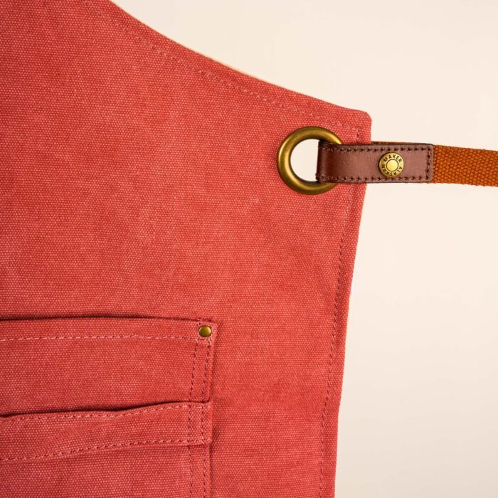 Tablier en cuir et toile vintage n°325 liens à nouer - Terre de Sienne – Image 2