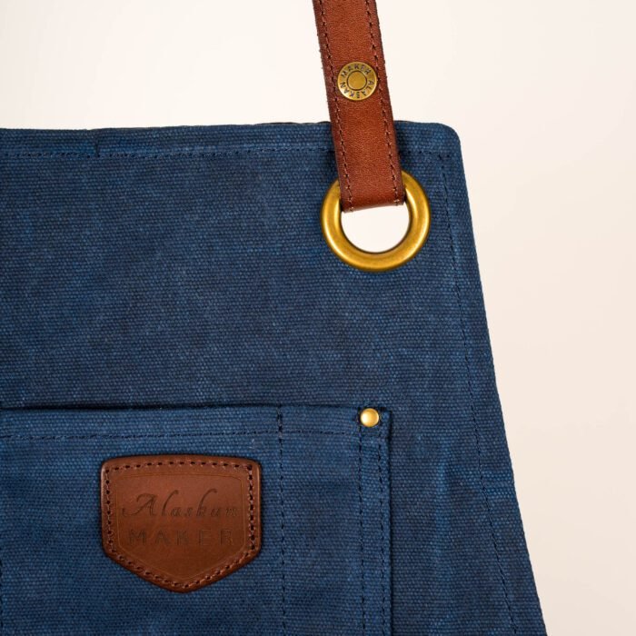 Tablier en cuir et toile waxée n°547 Bretelles croisées - Bleu Marine – Image 2