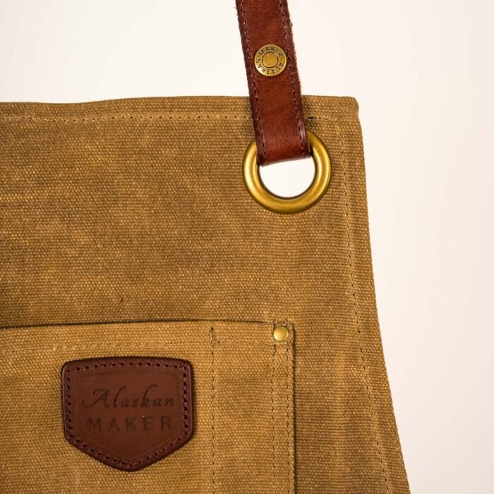 Tablier en cuir et toile waxée n°547 Bretelles croisées - Sable – Image 2