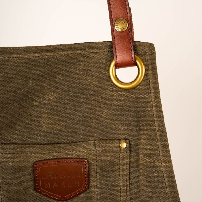 Tablier en cuir et toile waxée n°547 Bretelles croisées - Vert Olive – Image 2