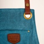 Tablier en cuir et toile waxée n°547 Bretelles croisées - Bleu canard – Image 2