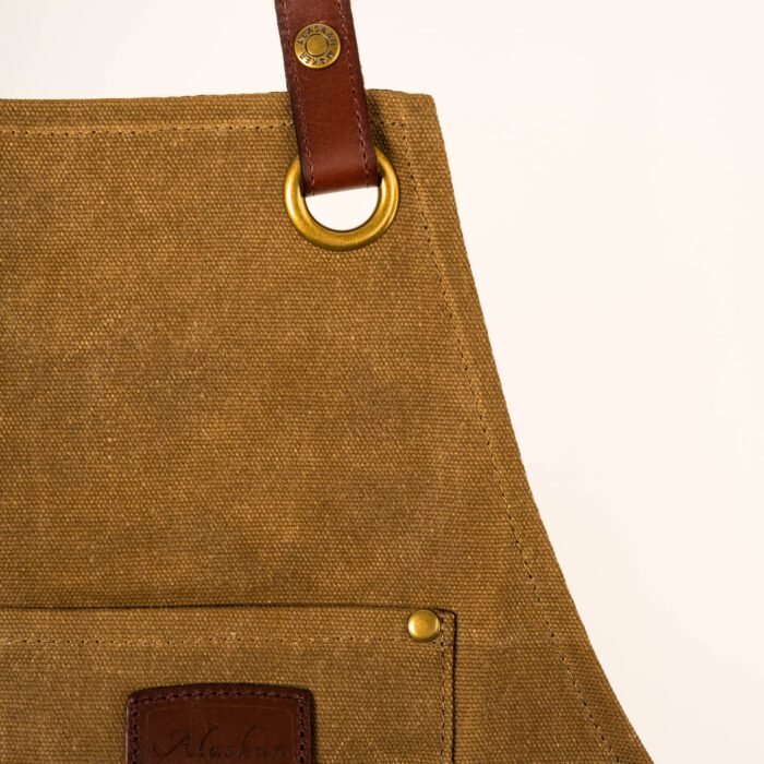 Tablier fendu en cuir et toile waxée n°690 Bretelles croisées - Sable – Image 2