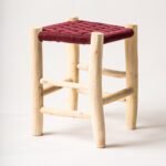 Tabouret bois - Tressage damier Nylon - Bordeaux