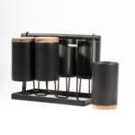 Set de 6 verres en céramique artisanale Noir + support métal