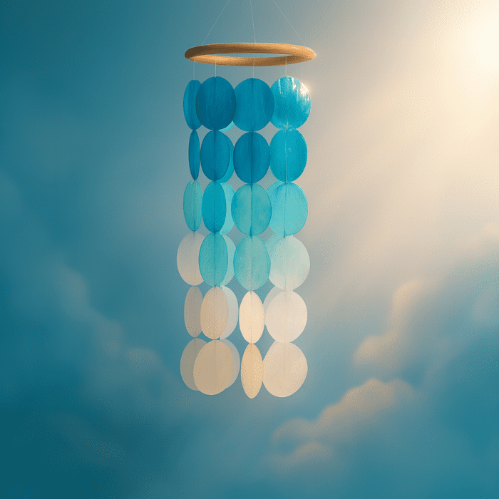 Carillon à vent en coquillages Dégradé bleu ronds – Image 2