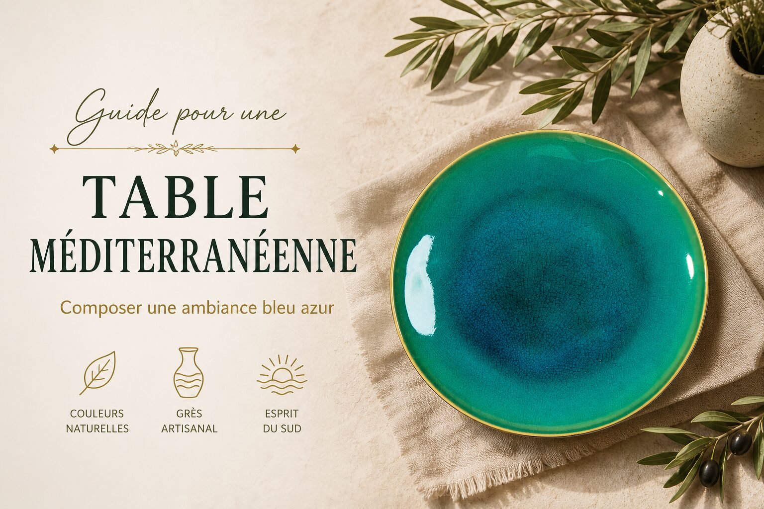 Guide table méditerranéenne avec assiette Riviera bleu azur