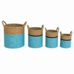Panières tressées turquoise et naturelles en quatre tailles